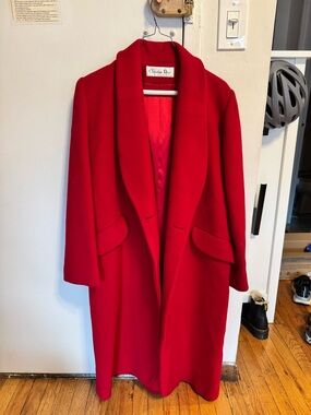Dior Red Long Wool Trench Coat